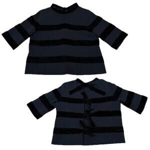 Maje Velvet Stripe Meline Knit Crop Top Open Back Navy Blue Size 2 / Medium